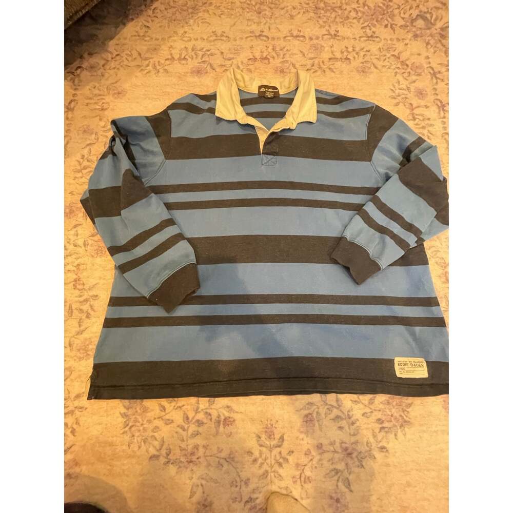 blue stripe eddie bauer collar long sleeve